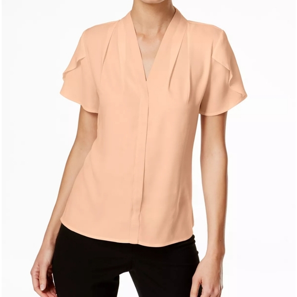 Calvin Klein Tops - Calvin Klein Women's Ruffle Caplet Sleeve Top Apricot Size Large